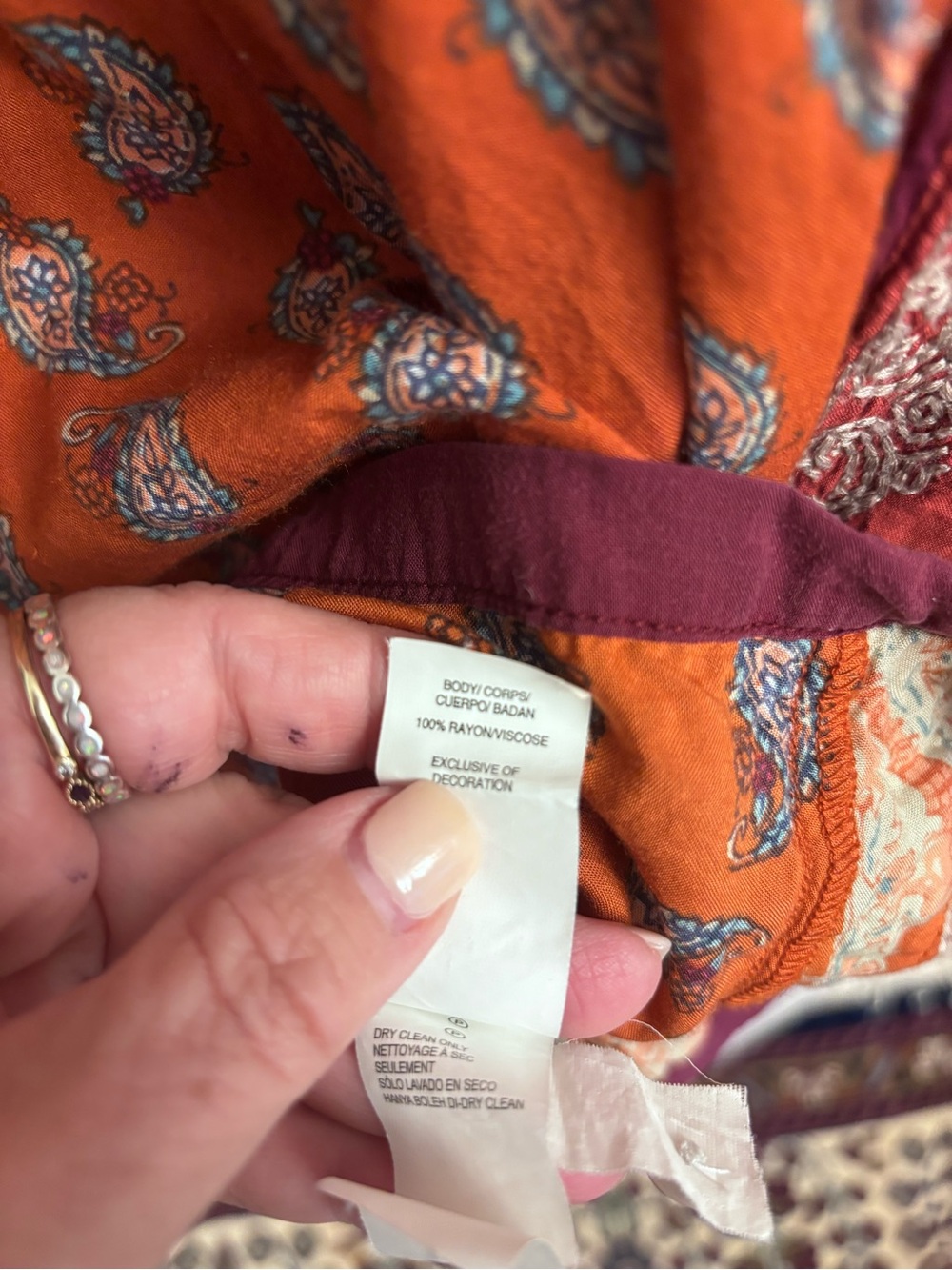 Lucky Brand Rust and Purple Paisley Mixed-Print Peasant Tunic - Picture 4 of 5